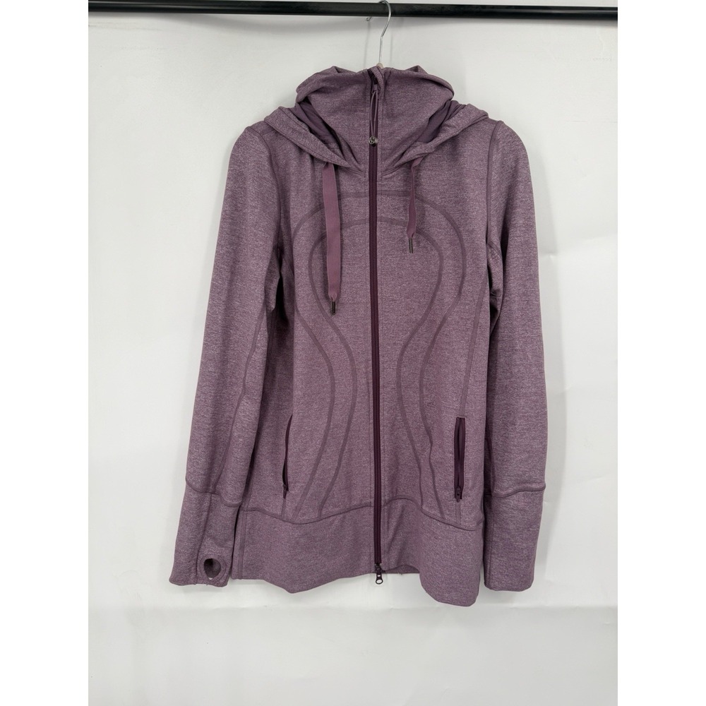 Lululemon Stride Jacket II Heathered Black Cherry Women 8 Luon Hooded Full Zip